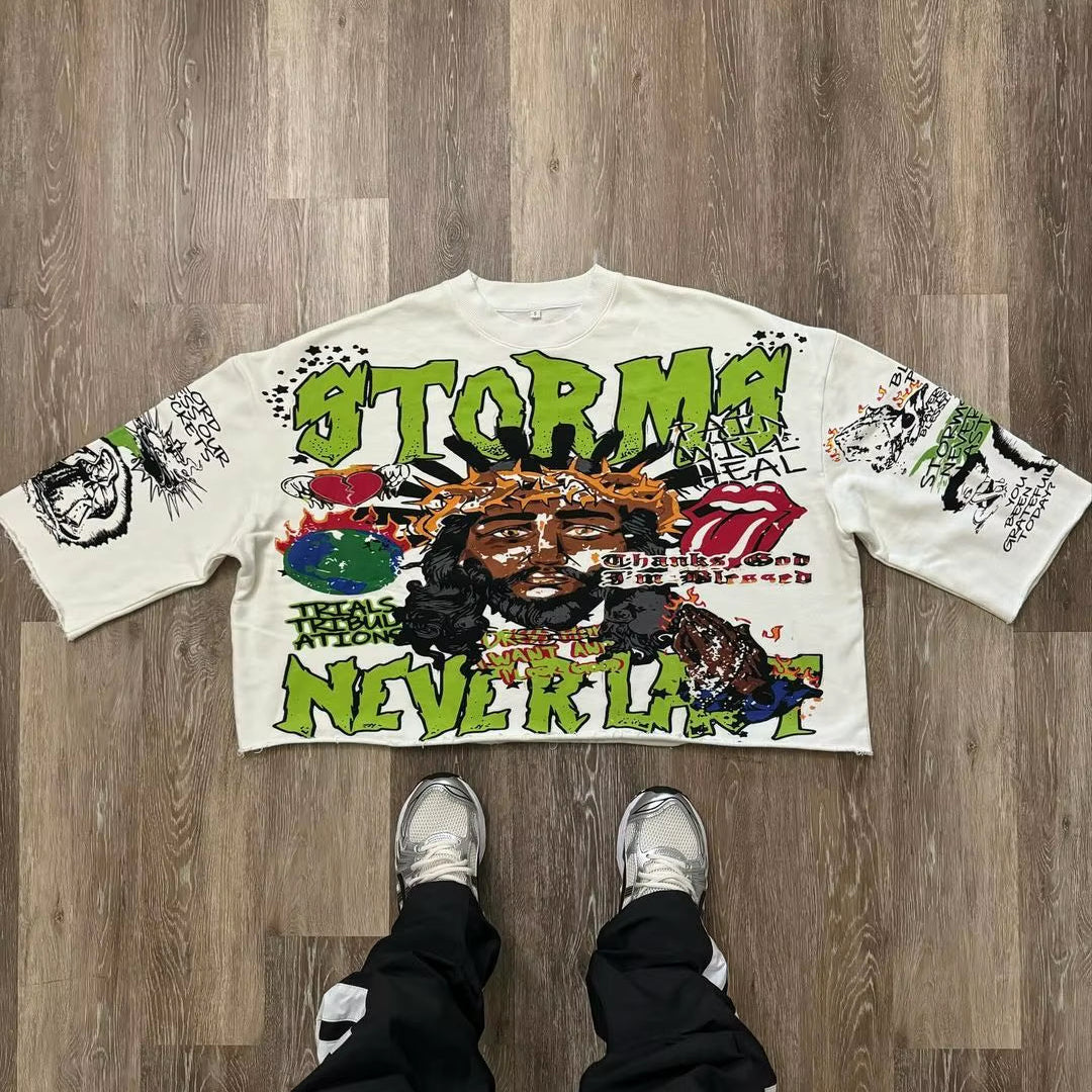 New Harajuku Oversized Cotton Short Sleeve Tops Y2K T Shirt Retro Hip Hop Print Graphic T Shirts Mens and Womens Rock Streetwear