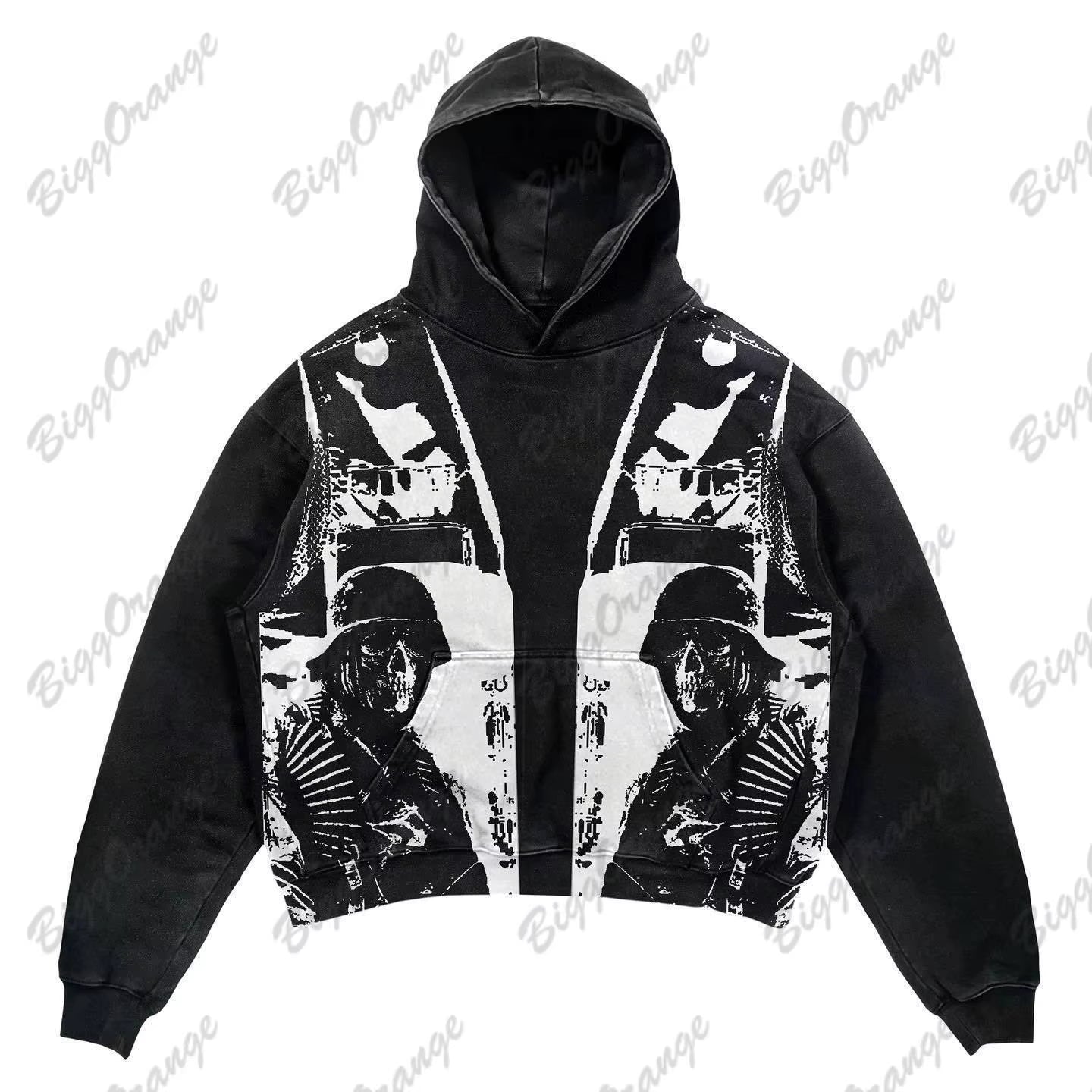New Retro Men Y2K Hip-Hop Hoodie Fashion Print Casual Harajuku Street Couple Clothing Sweater Anime Hoodie