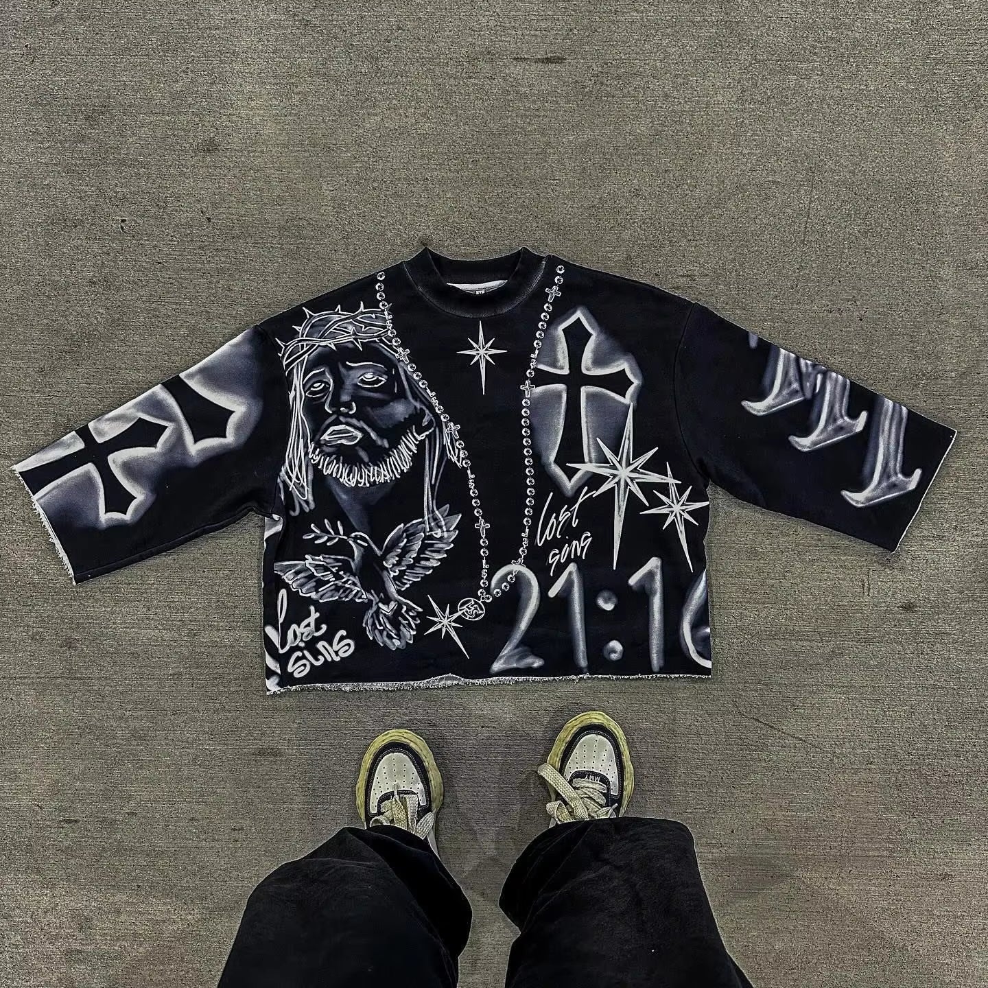 Y2K New Hip Hop Punk Graffiti Design Pattern Printed T Shirt Mens and Womens Retro Harajuku Gothic Oversized Short Sleeved Tops