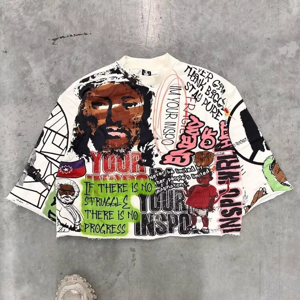 Y2K New Hip Hop Punk Graffiti Design Pattern Printed T Shirt Mens and Womens Retro Harajuku Gothic Oversized Short Sleeved Tops