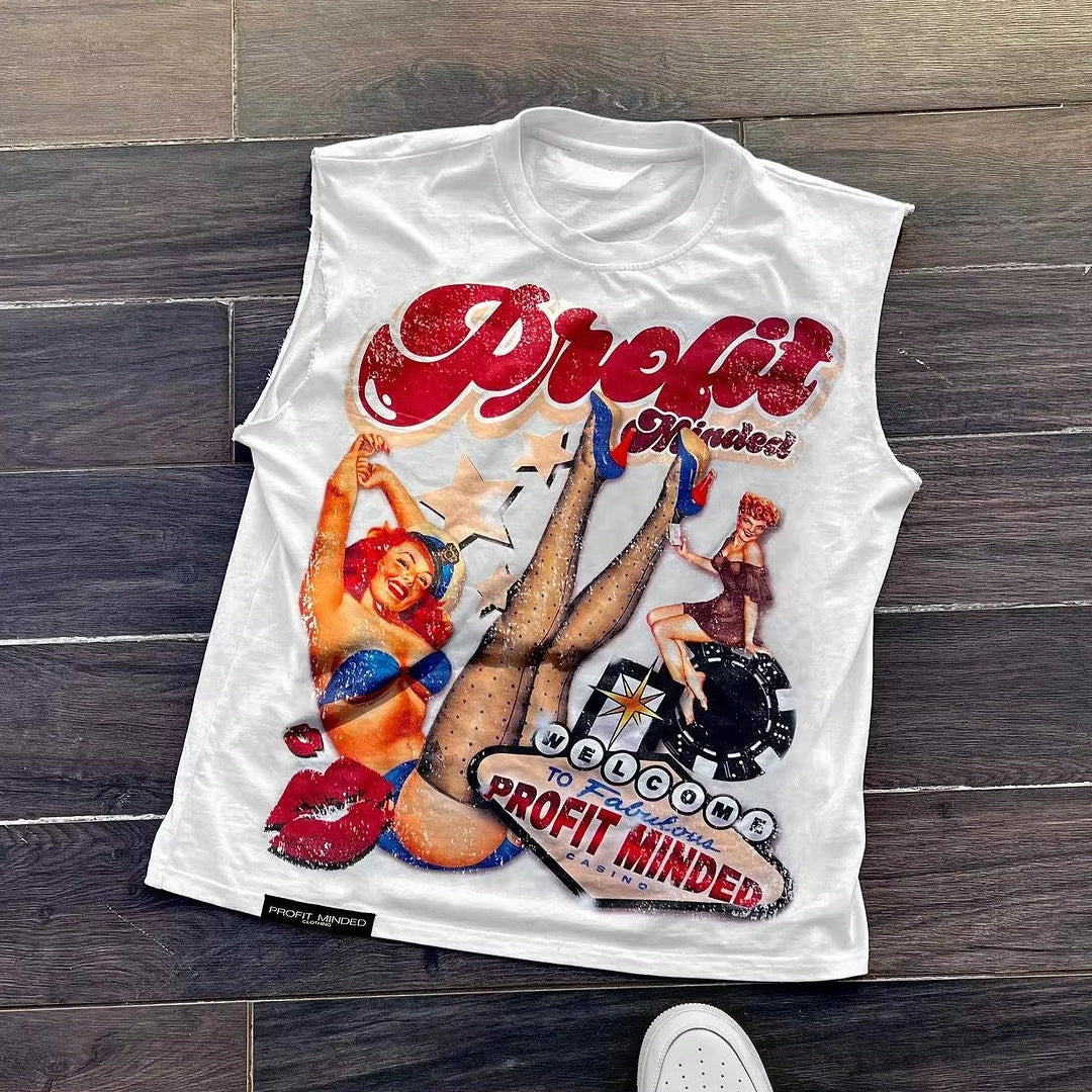 Streetwear Short Sleeved Harajuku Hip-Hop Retro Sleeveless T Shirt Men and Women Y2K Punk Casual Loose T Shirt Trendy Summer Top