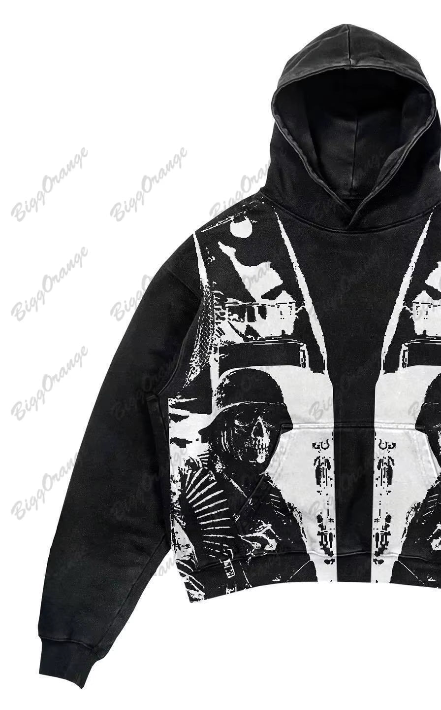 New Retro Men Y2K Hip-Hop Hoodie Fashion Print Casual Harajuku Street Couple Clothing Sweater Anime Hoodie