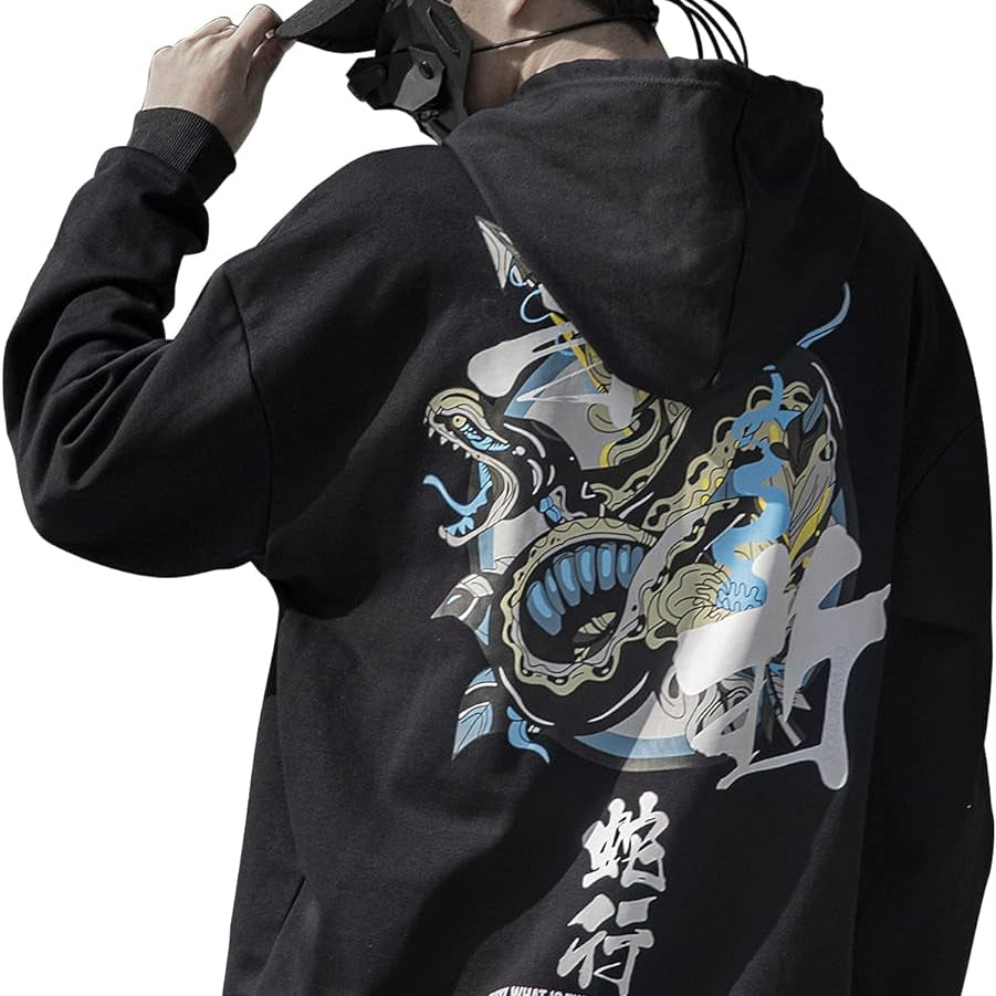 Techware Graphic Hoodies Street Streetwear Hoodie Japanese Oversized Black Mens Hip Hop Sweatshirt