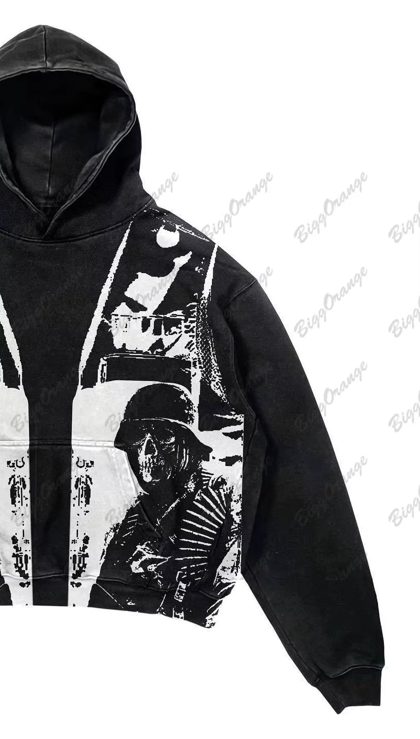 New Retro Men Y2K Hip-Hop Hoodie Fashion Print Casual Harajuku Street Couple Clothing Sweater Anime Hoodie